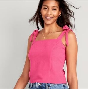 Fitted Tie-Shoulder Cropped Dobby Corset Cami Top by Old Navy. 